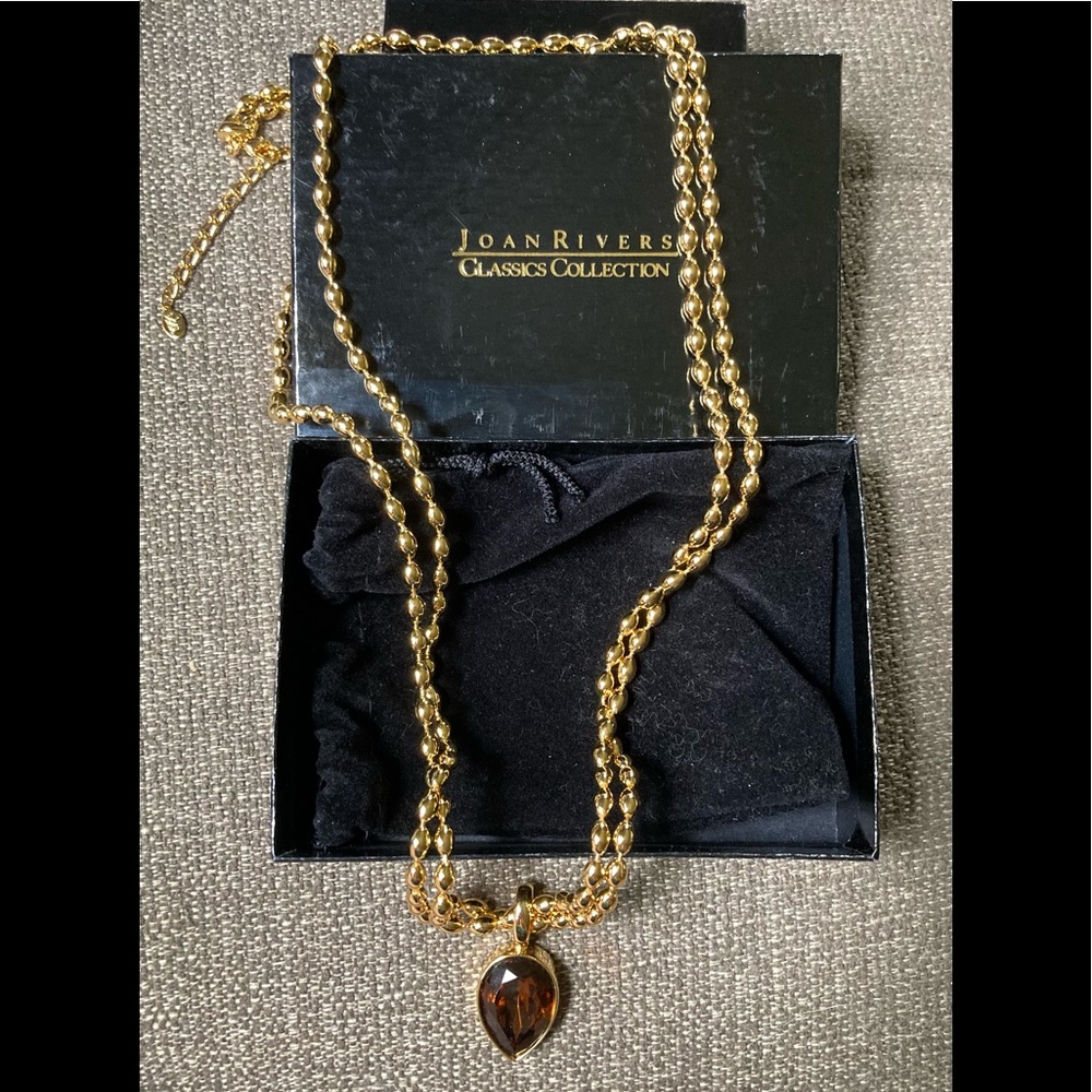 JOAN RIVERS Smoky Topaz Teardrop Pendant Beaded Necklace NIB! - Picture 3 of 8